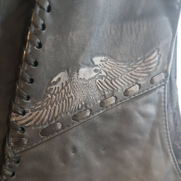 Vintage Genuine Leather - Men's - Sleeveless Vest - Embossed Eagle - Biker Style - Picture 2 of 13